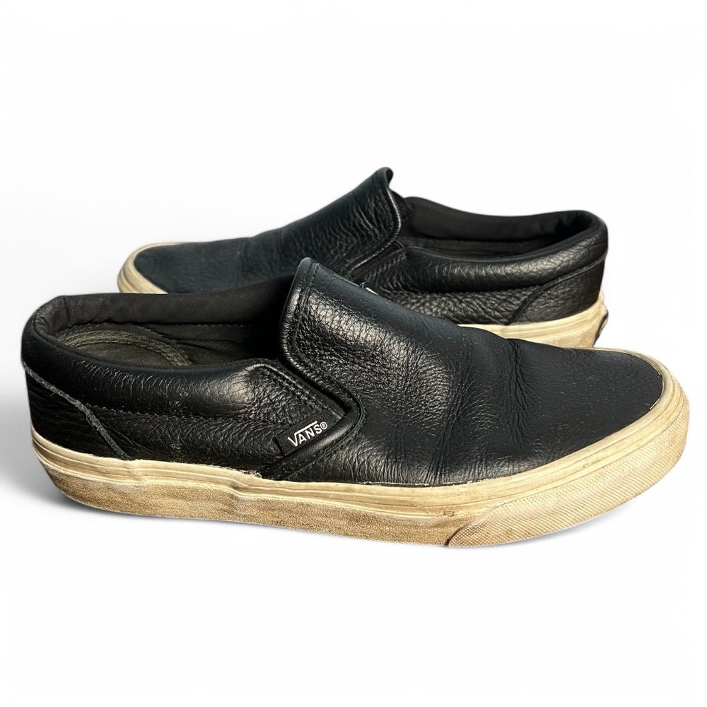 Vans - Unisex Asher Slip-on Shoes Black Leather - Sz. Mens‎ 6 Women's 7.5